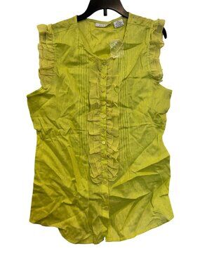 Yellow Linen Ruffle Sleeveless Button-Up Blouse By Tweeds - Size M